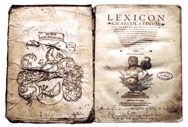 Leksykon grecko-łaciński z 1502 roku z podpisem Jerzego F. barona Bludowskiego z Dolnych Błędowic